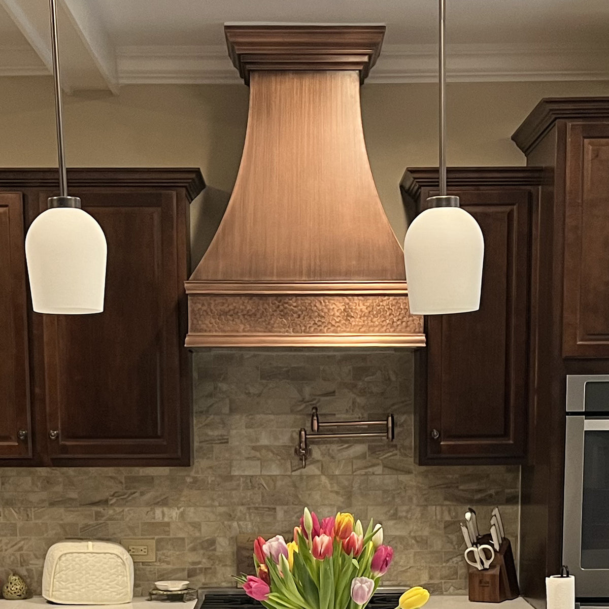 Fobest Custom Antique Copper Range Hood with Hammered Apron FCP-357