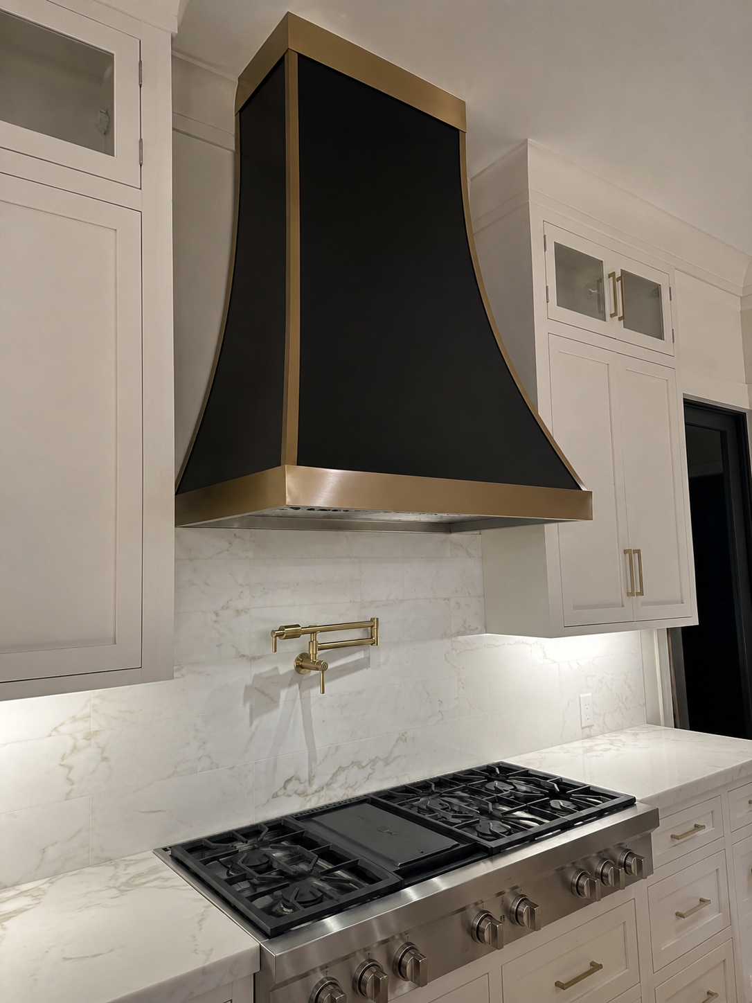 Fobest Custom Black Stainless Steel Range Hood with Brushed Brass Accents FSS-619
