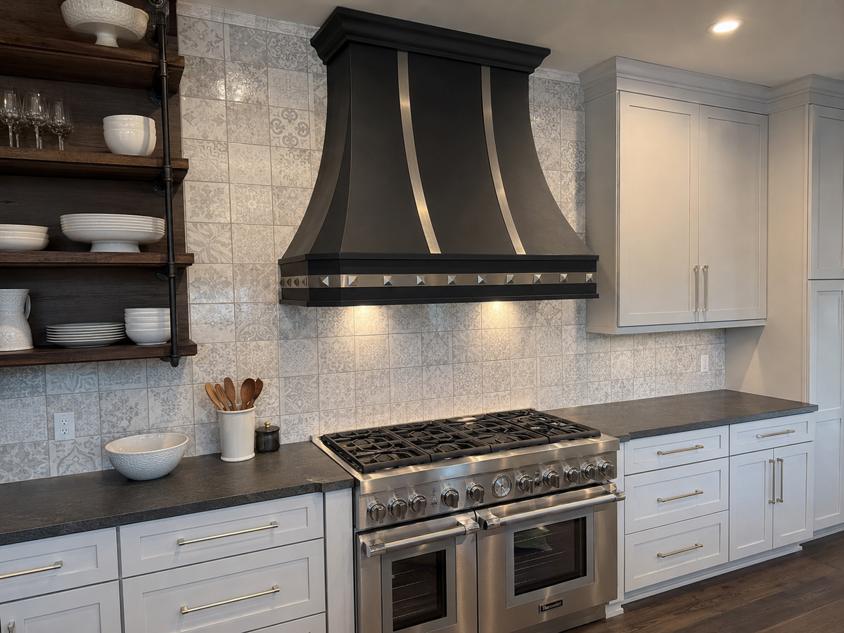 Fobest Custom Black Stainless Steel Range Hood with square rivets FSS-185