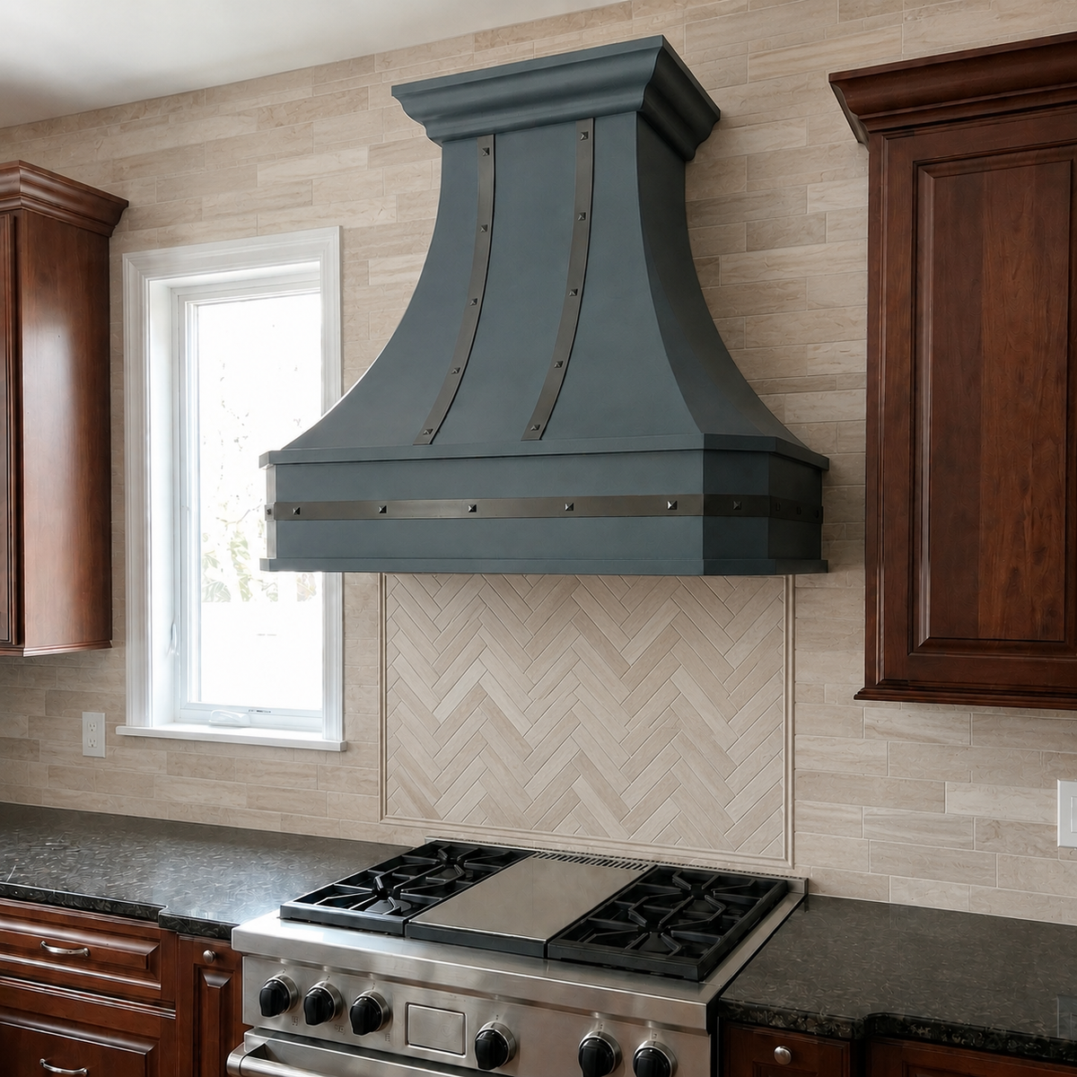 Fobest Custom Blue Range Hood with Straps FSS-422
