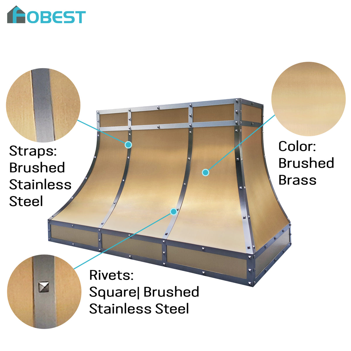 Fobest Custom Brass Range Hood with Designer Kitchen Statement FSS-563