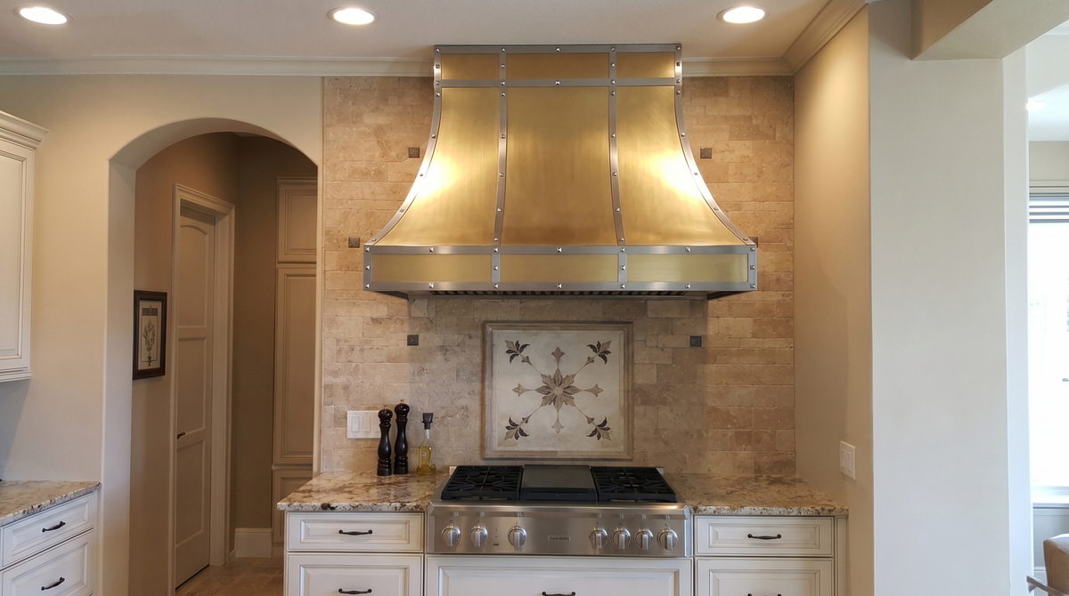 Fobest Custom Brass Range Hood with Designer Kitchen Statement FSS-563