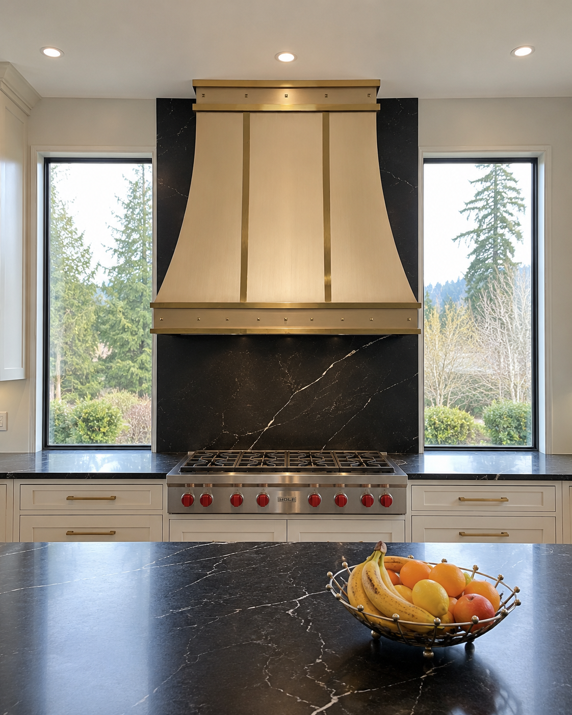 Fobest Custom Brass Range Hood with Layered Finish for Modern Luxury Kitchens FSS-559