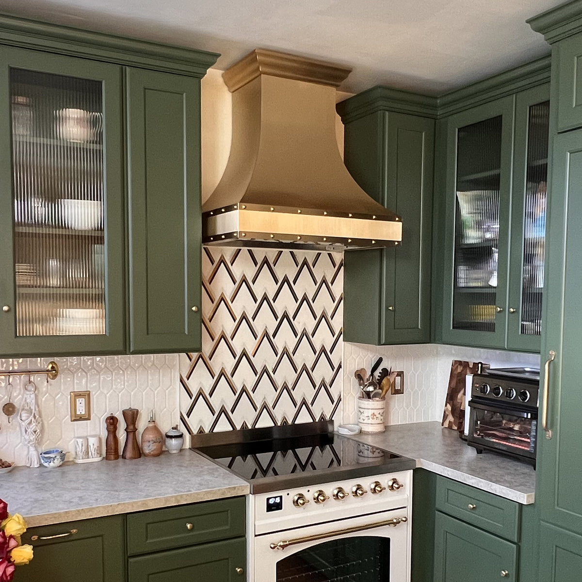 Fobest Custom Brass Range Hood with Straps Detailing FSS-408