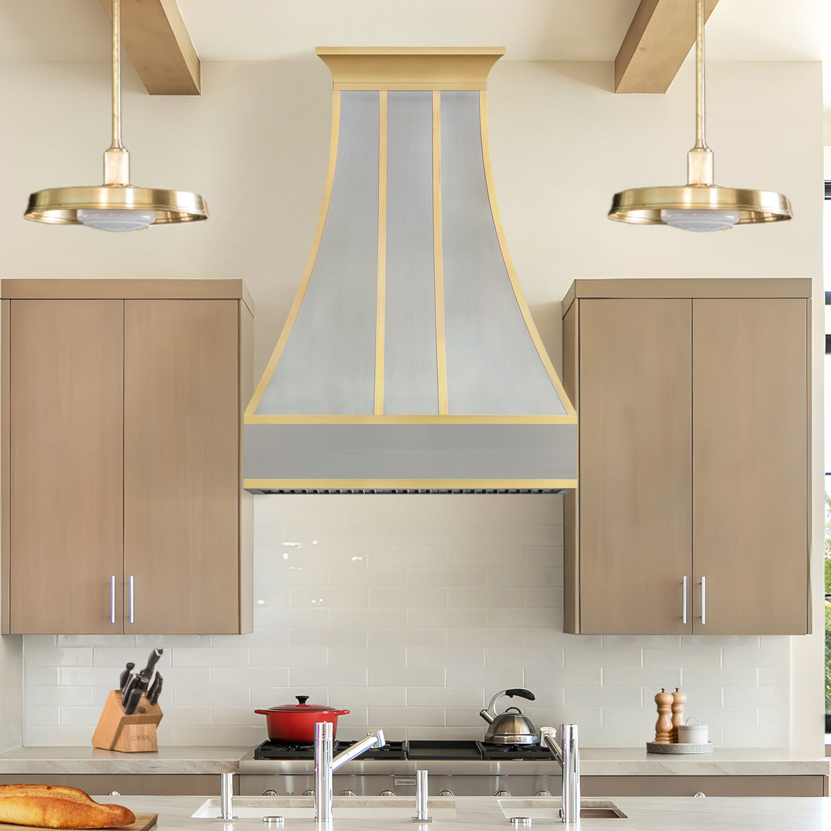 Fobest Custom Classic Curved Stainless Steel Range Hood with Brass Straps FSS-613