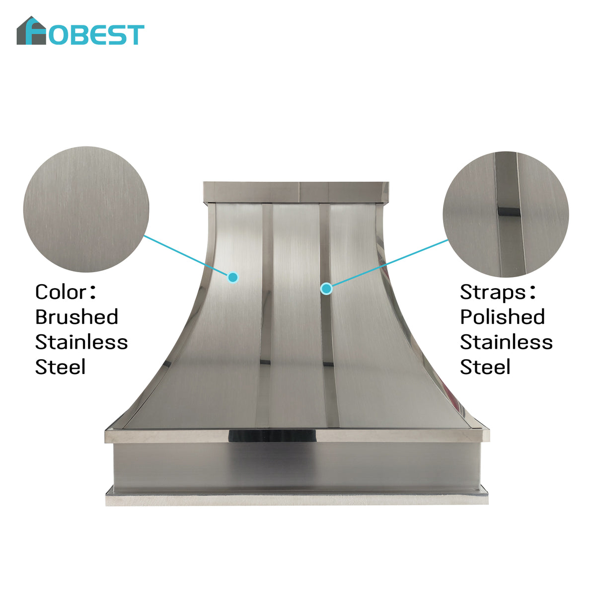 Fobest Custom Curved Modern Range Hood with Polished Stainless Steel Straps FSS-649
