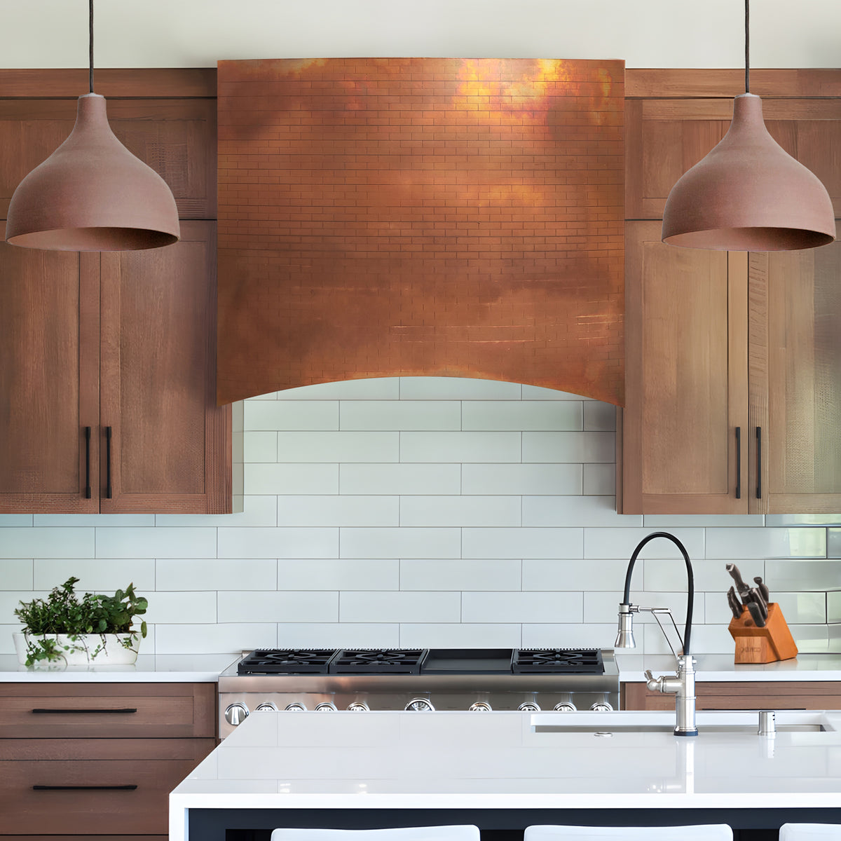 Fobest Custom Fire Copper Kitchen Range Hood with Brick Texture Arched Design FCP-342