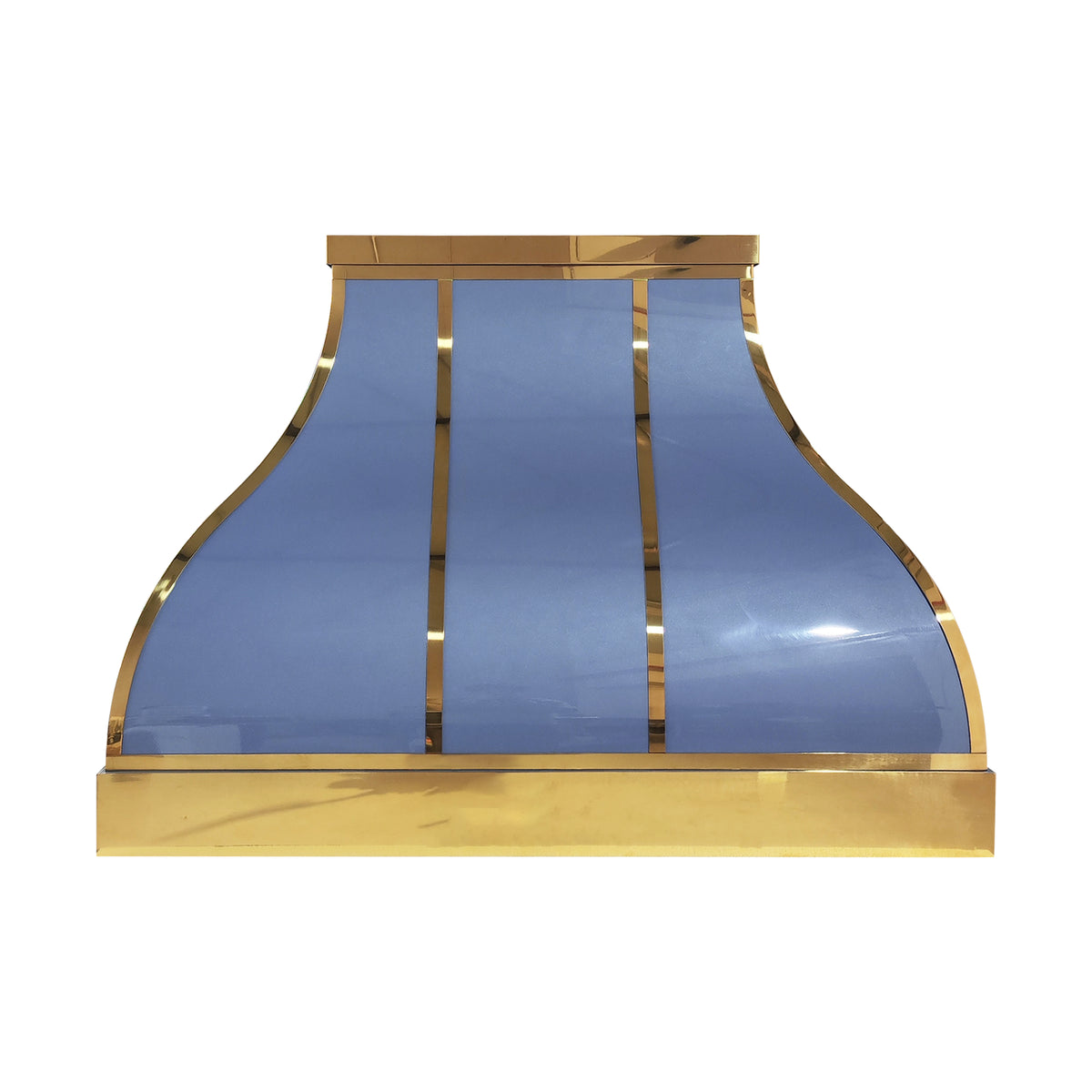 Fobest Custom Glossy Blue Stainless Steel Range Hood with Polished Brass Decor FSS-654