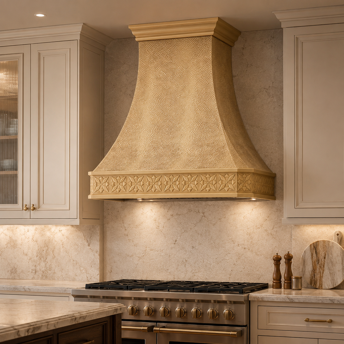 Fobest Custom Handcrafted Brass Metal Range Hood with Beehive Hammered Texture FSS-679