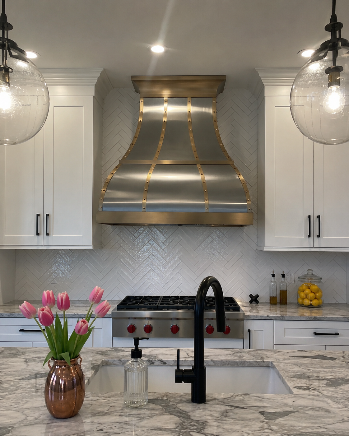Fobest Custom Kitchen Range Hood Stainless with Brass Trims FSS-468