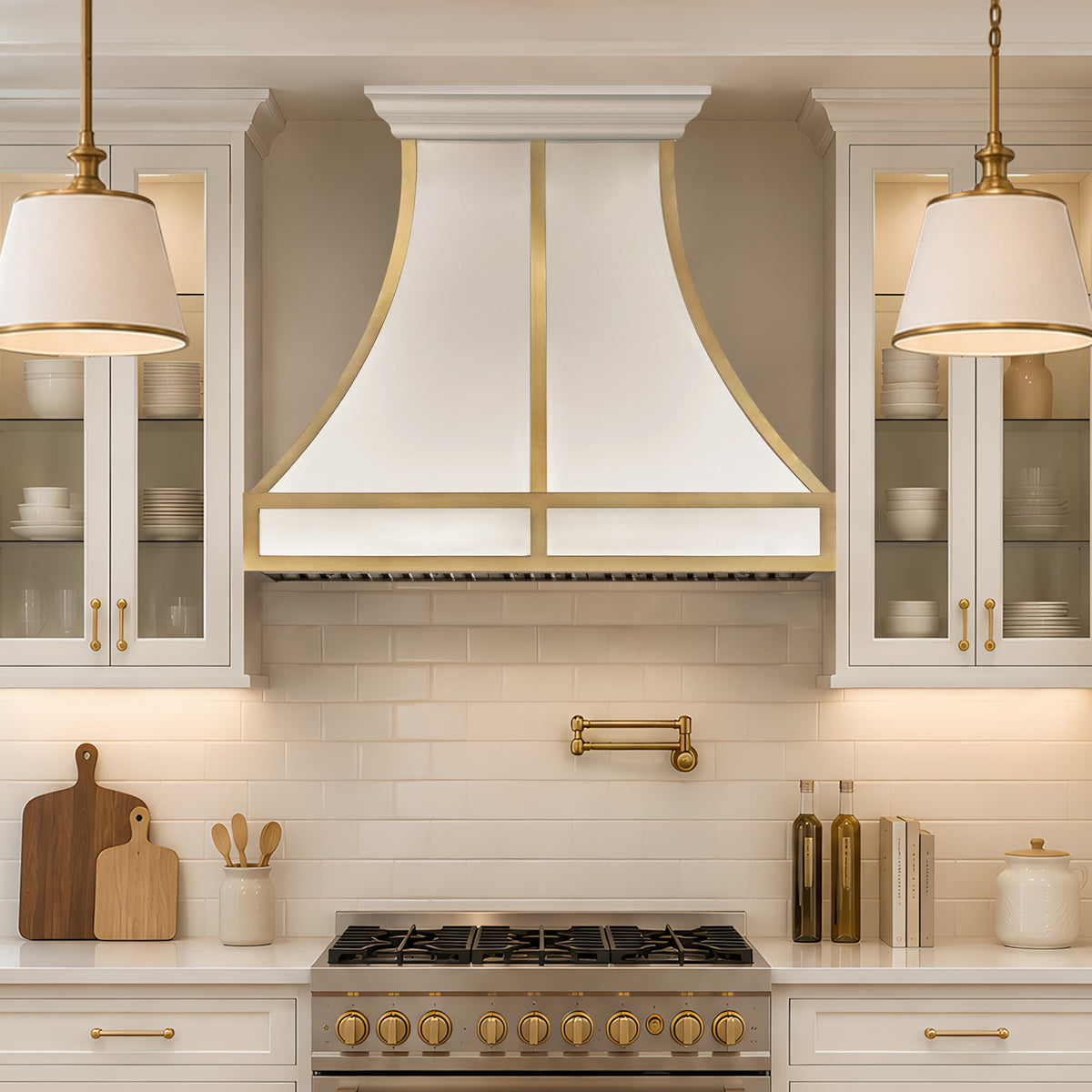 Fobest Custom Luxury Stainless Steel Range Hood with Brushed Brass Straps FSS-675