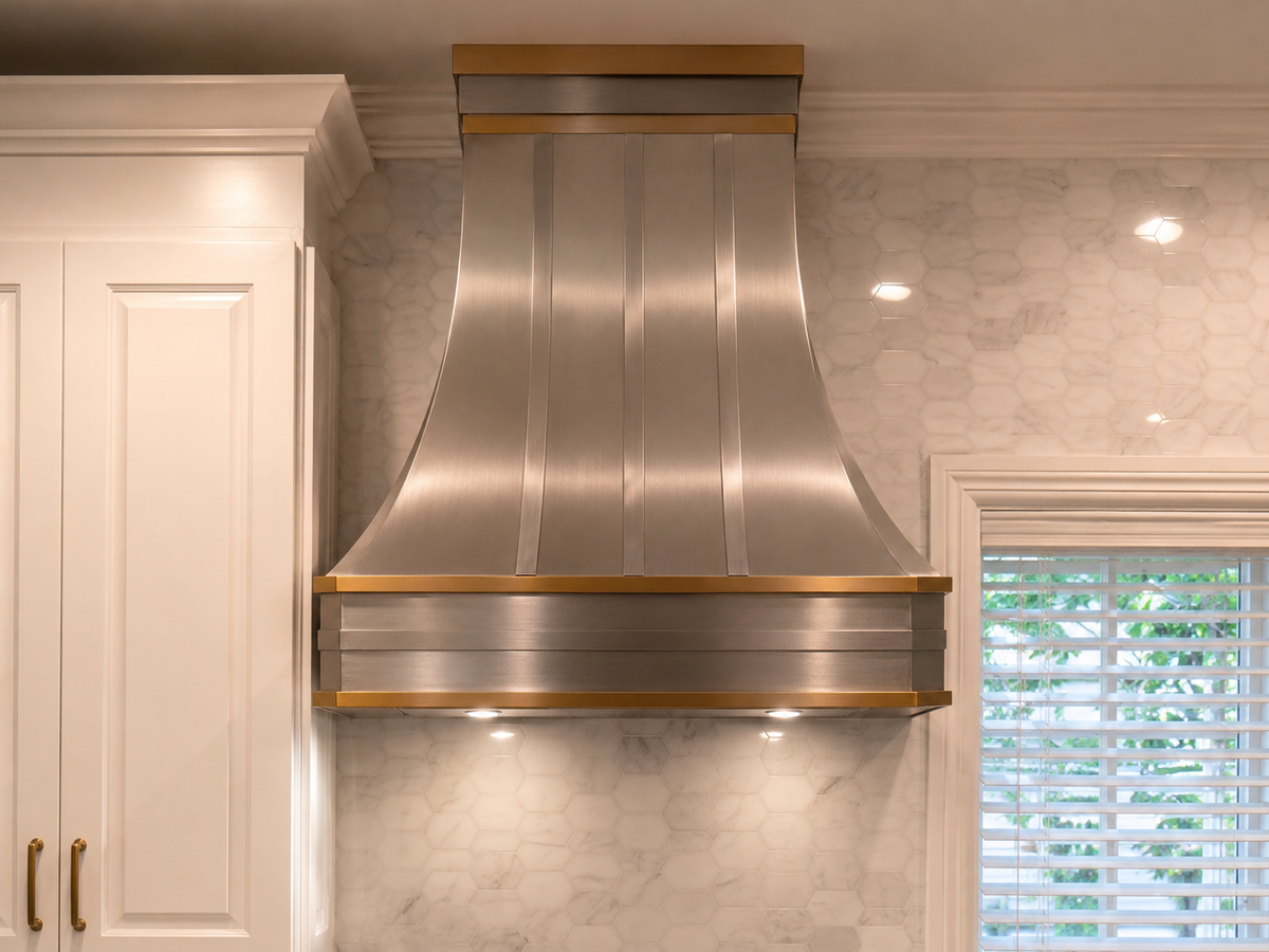 Fobest Custom Minimalist Stainless Steel Range Hood with Brushed Brass Accents FSS-609