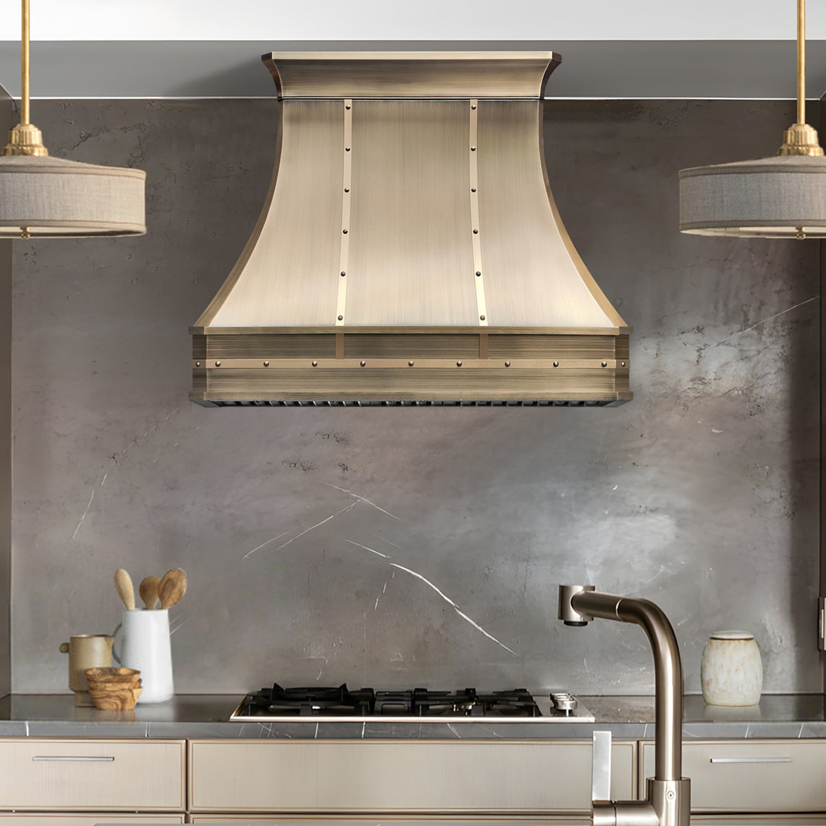 Fobest Custom Modern Aged Brass Curved Range Hood FSS-595