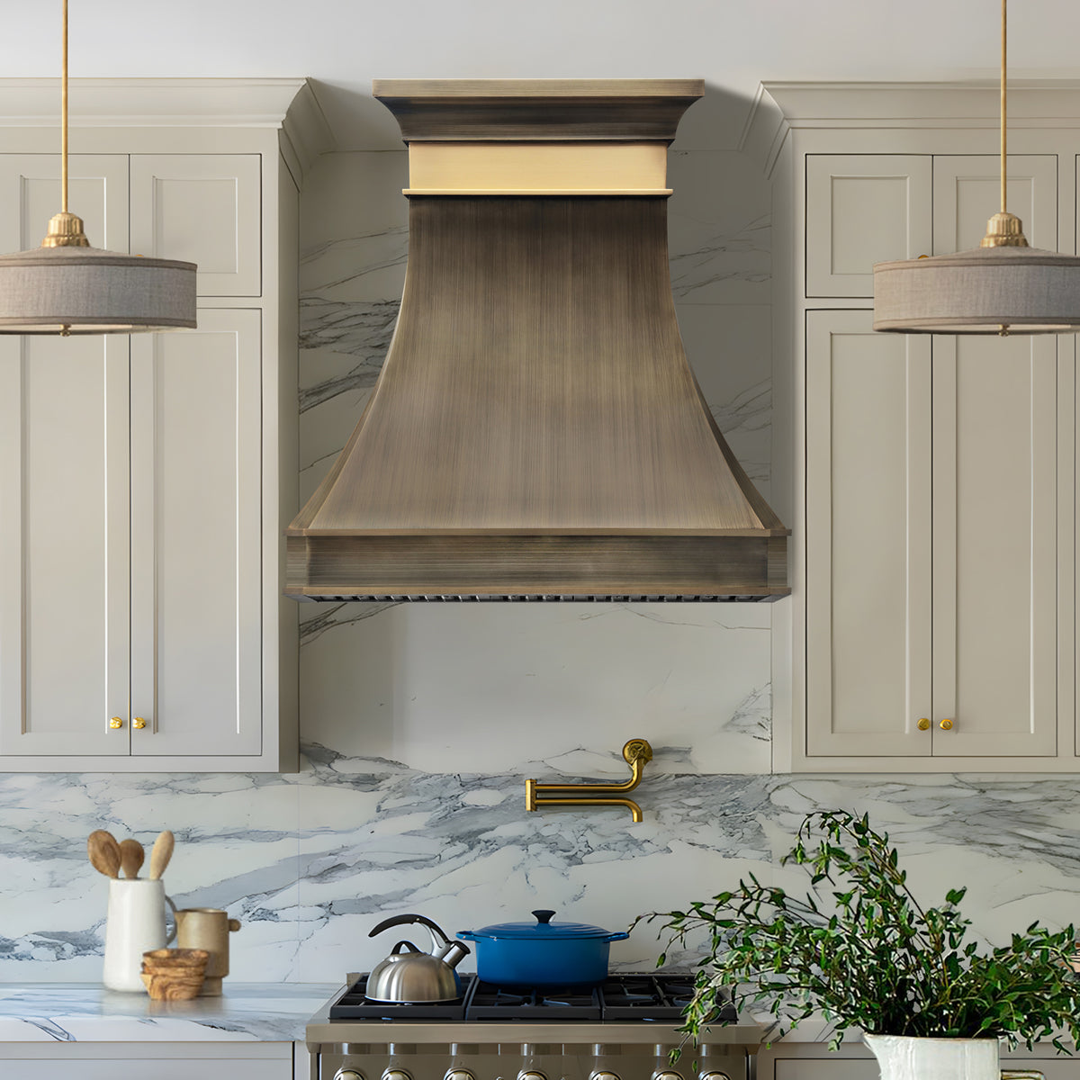 Fobest Custom Modern Brass Range Hood with Retro Royal Accents FSS-616