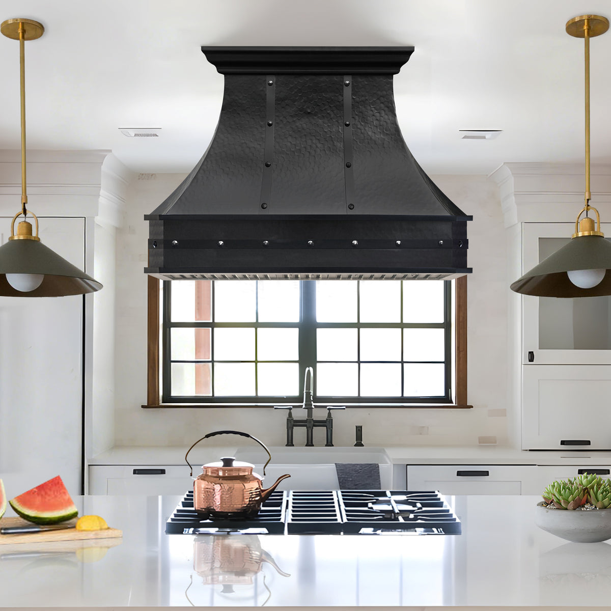 Fobest Custom Oil Rubbed Bronze Island Range Hood with Hammered Texture FCP-345