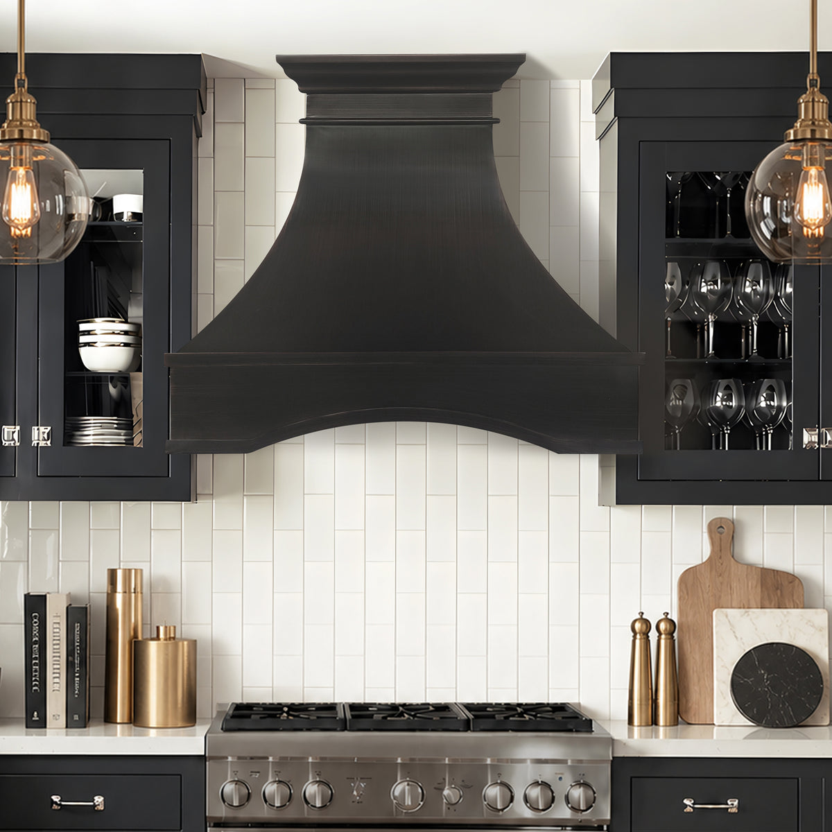 Fobest Custom Oil Rubbed Bronze Luxury Range Hood in Curved Design FCP-373
