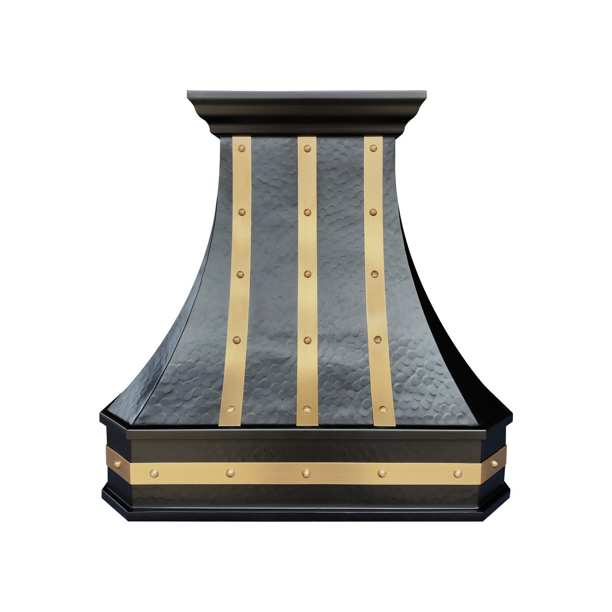 Fobest Custom Oil Rubbed Bronze Range Hood with Brass Straps & Rivet Details FCP-371