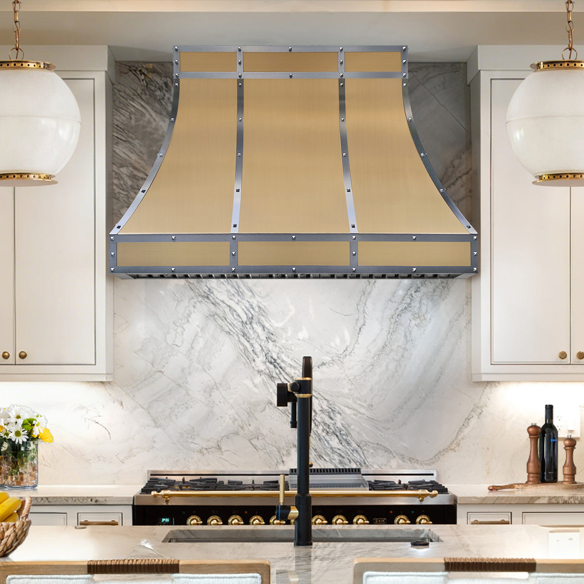 Fobest Custom Brass Range Hood with Designer Kitchen Statement FSS-563