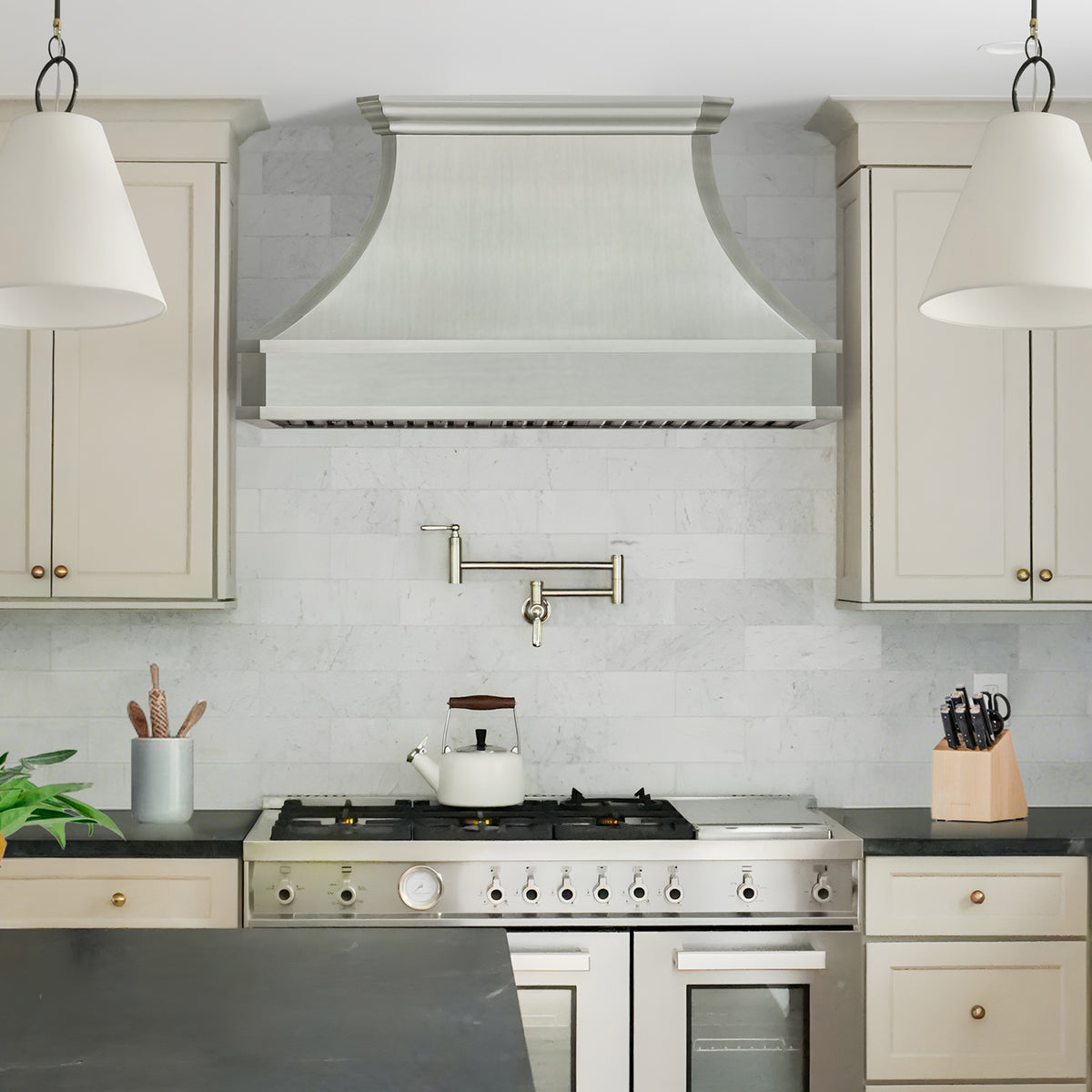 Fobest Custom Sculptural Stainless Steel Range Hood in Brushed Finish FSS-584