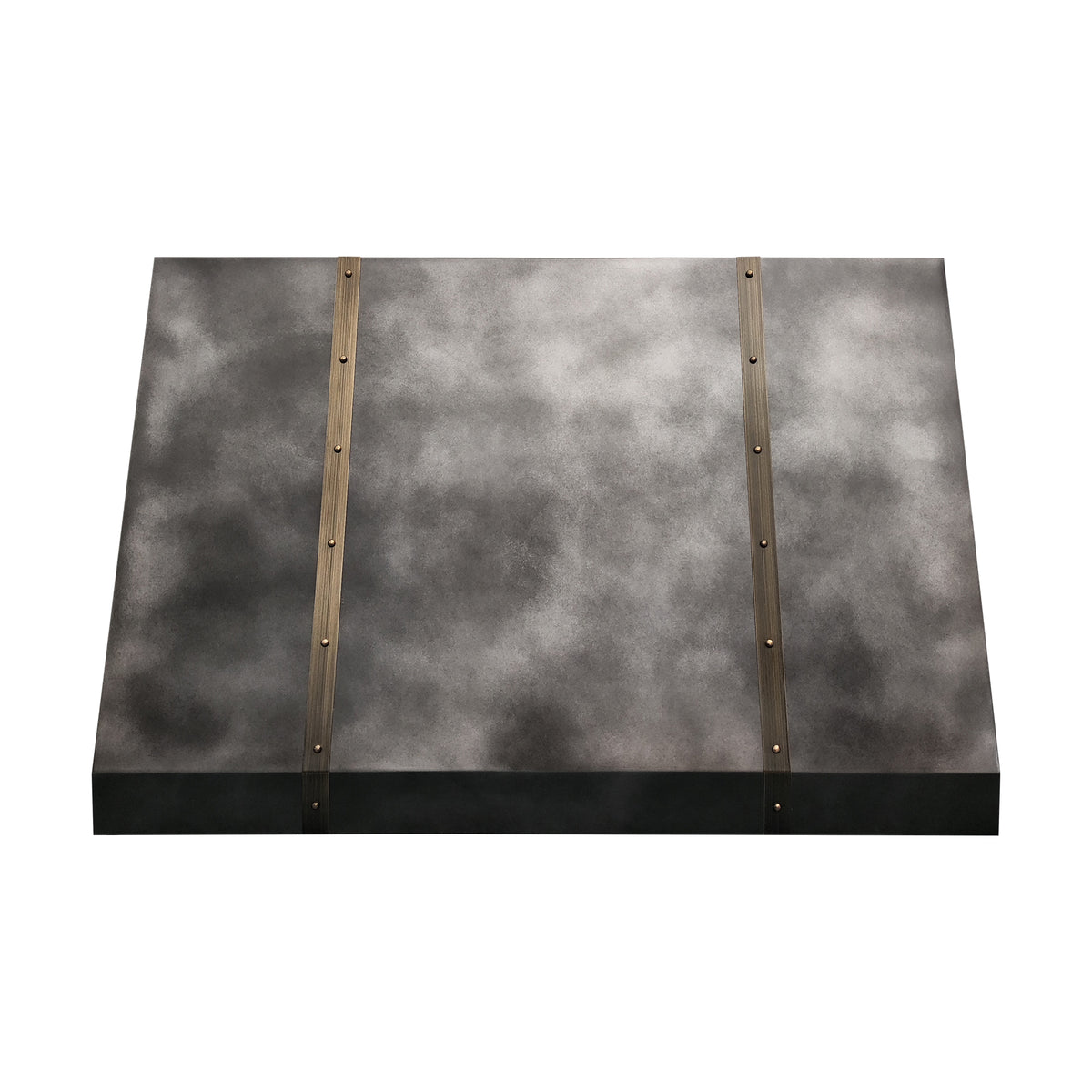 Fobest Custom Sloped Dark Zinc Range Hood with Aged Brass Detailing FSS-588