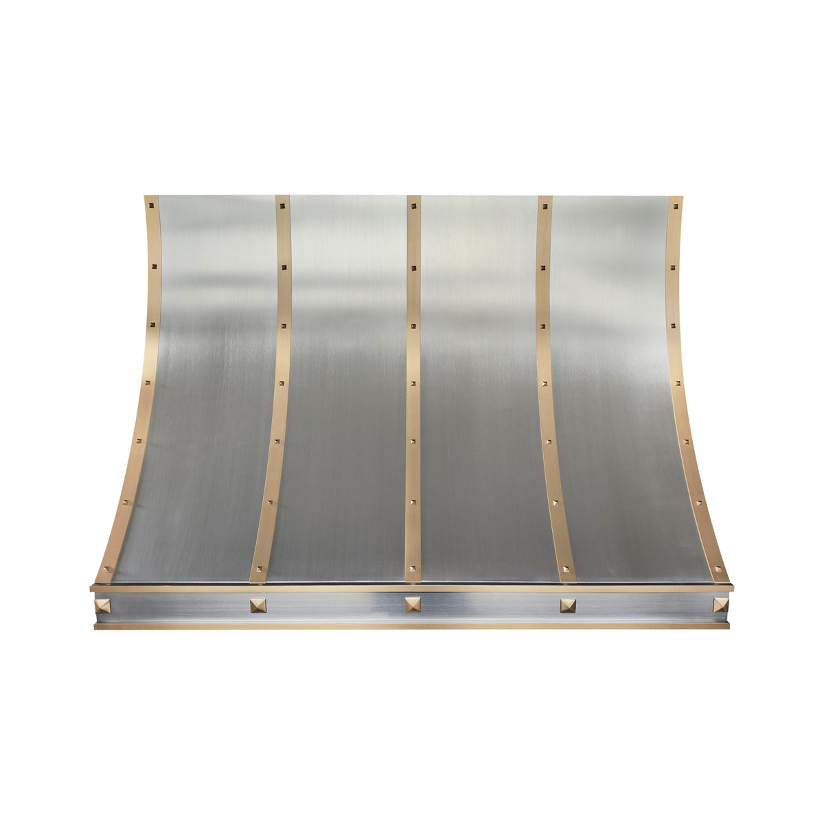 Fobest Custom Sloped Stainless Steel Range Hood with Brushed Brass Accents and Rivet Details FSS-685