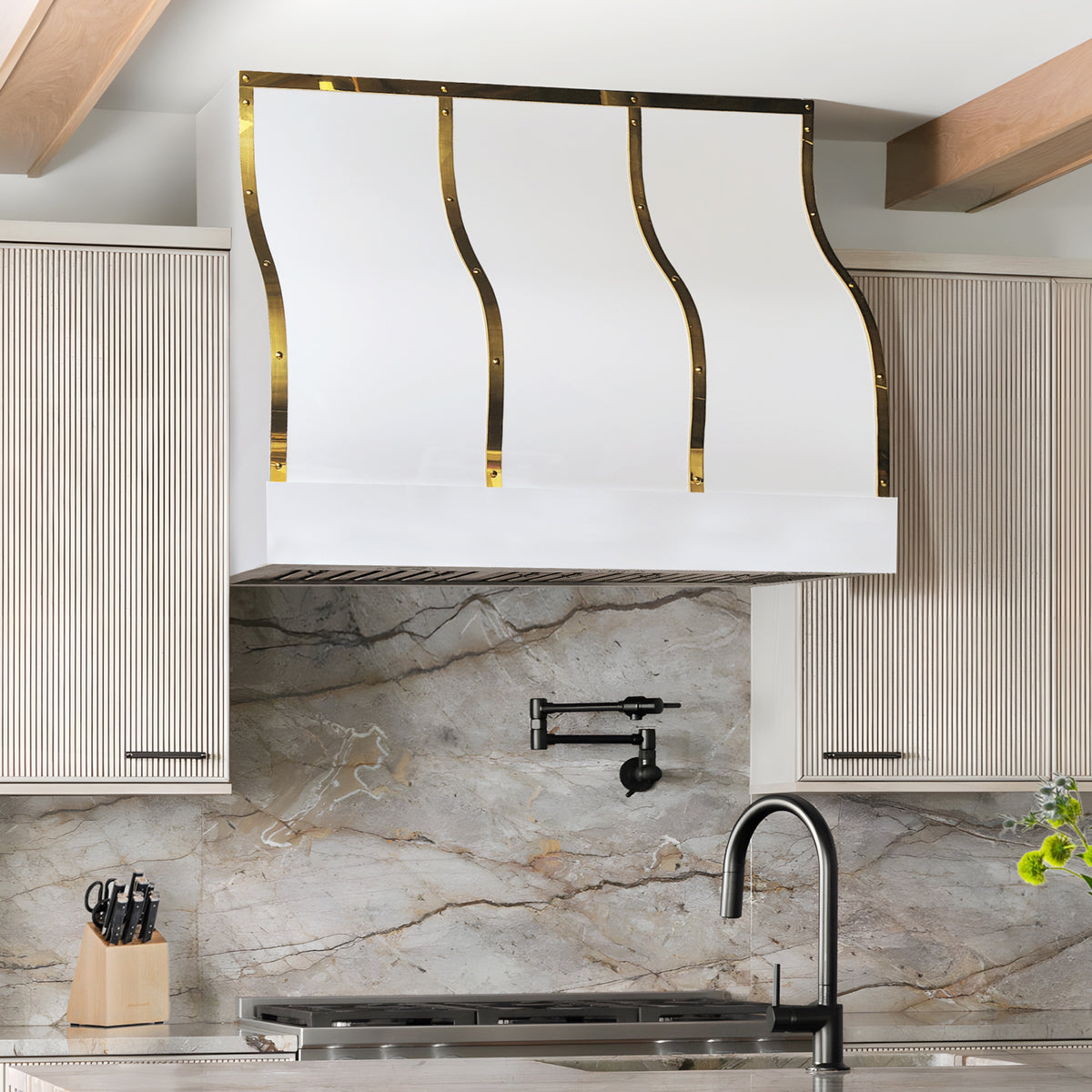 Fobest Custom Sloped Stainless Steel Range Hood with Gold Accents – FSS-630