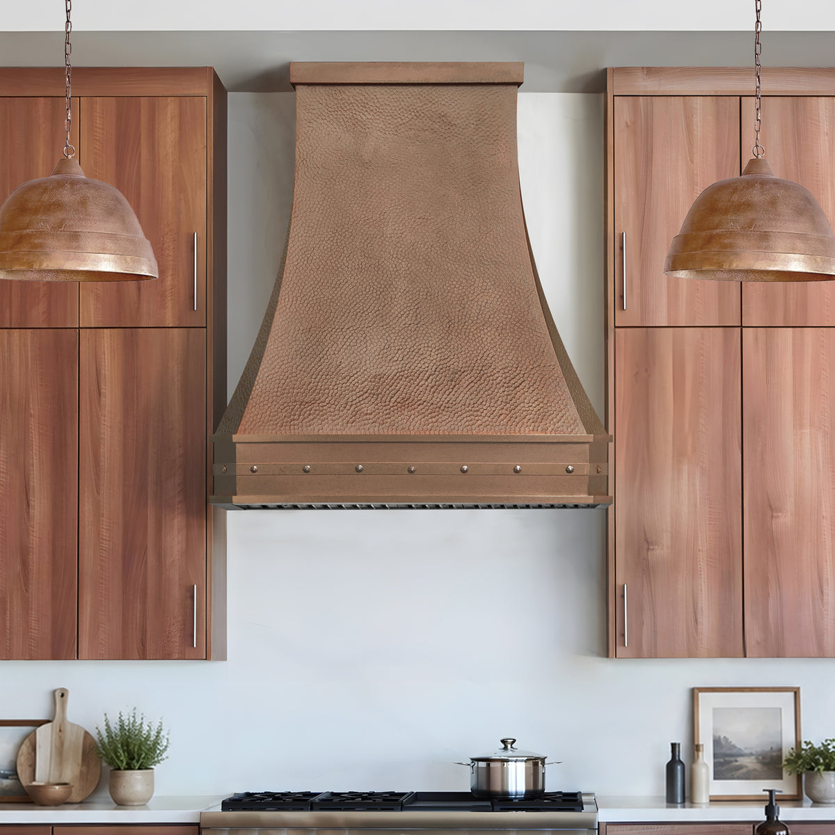 Fobest Custom Vintage Copper Range Hood with Beehive Hammered Texture Handcrafted Retro Kitchen Hood FCP-372