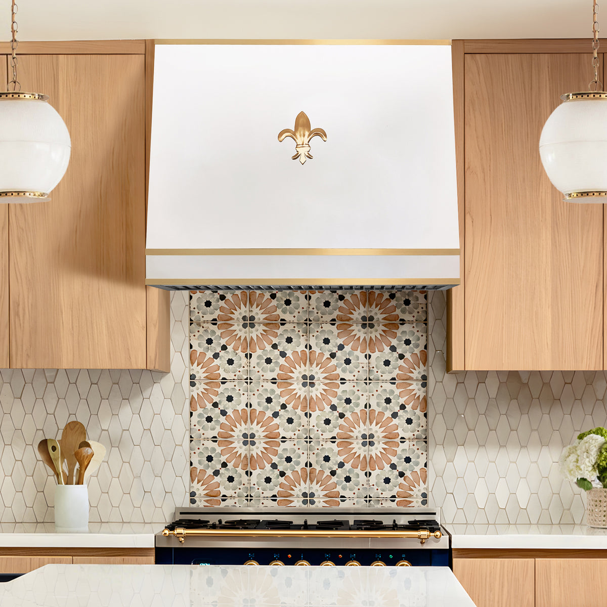 Fobest Custom White Box Range Hood with Brass Trim FSS-599
