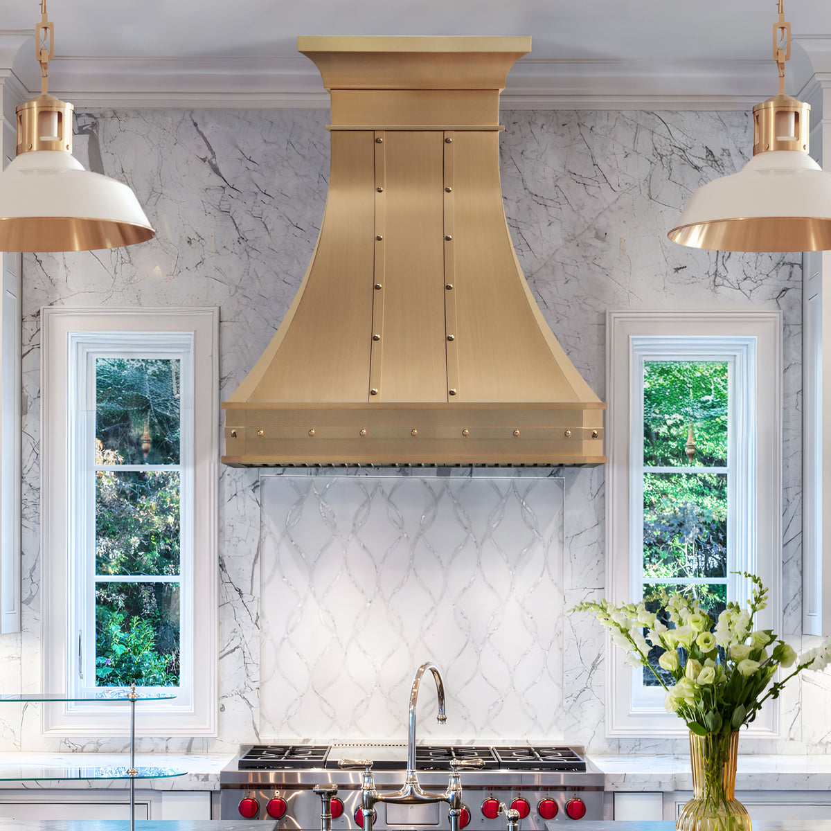 Fobest Handcrafted Brushed Brass Kitchen Range Hood in Luxury Geometric Design FSS-550