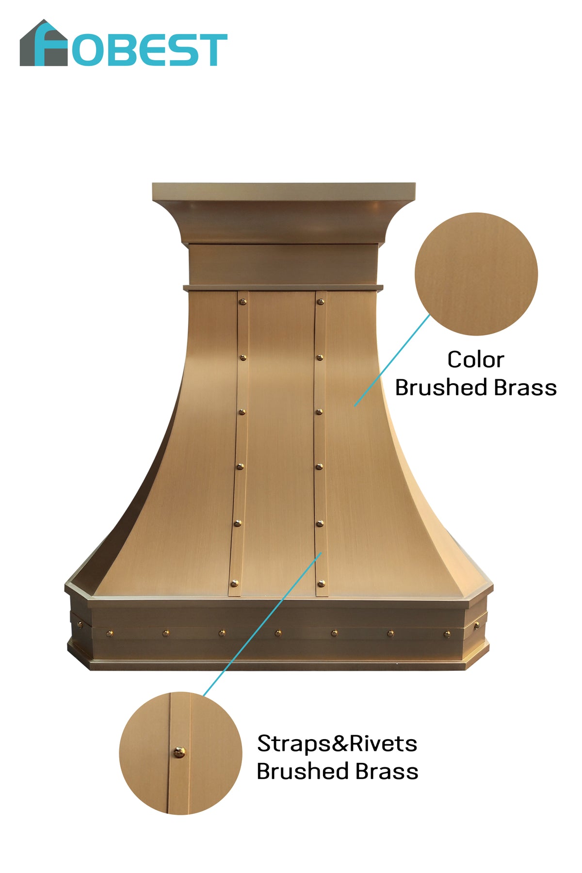 Fobest Handcrafted Brushed Brass Kitchen Range Hood in Luxury Geometric Design FSS-550