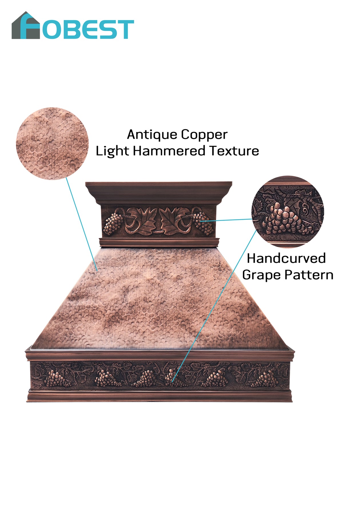 Fobest Handcrafted Copper Kitchen Range Hood with Hammered Texture FCP-334