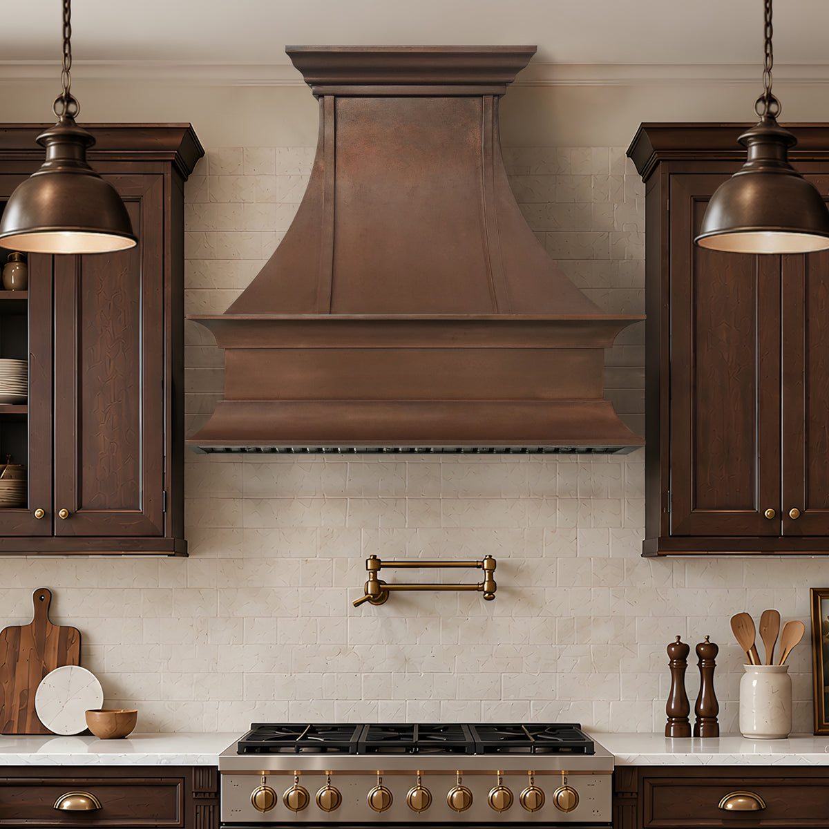Fobest Handcrafted Copper Range Hood with Elegant Curved Trim Decor FCP-406