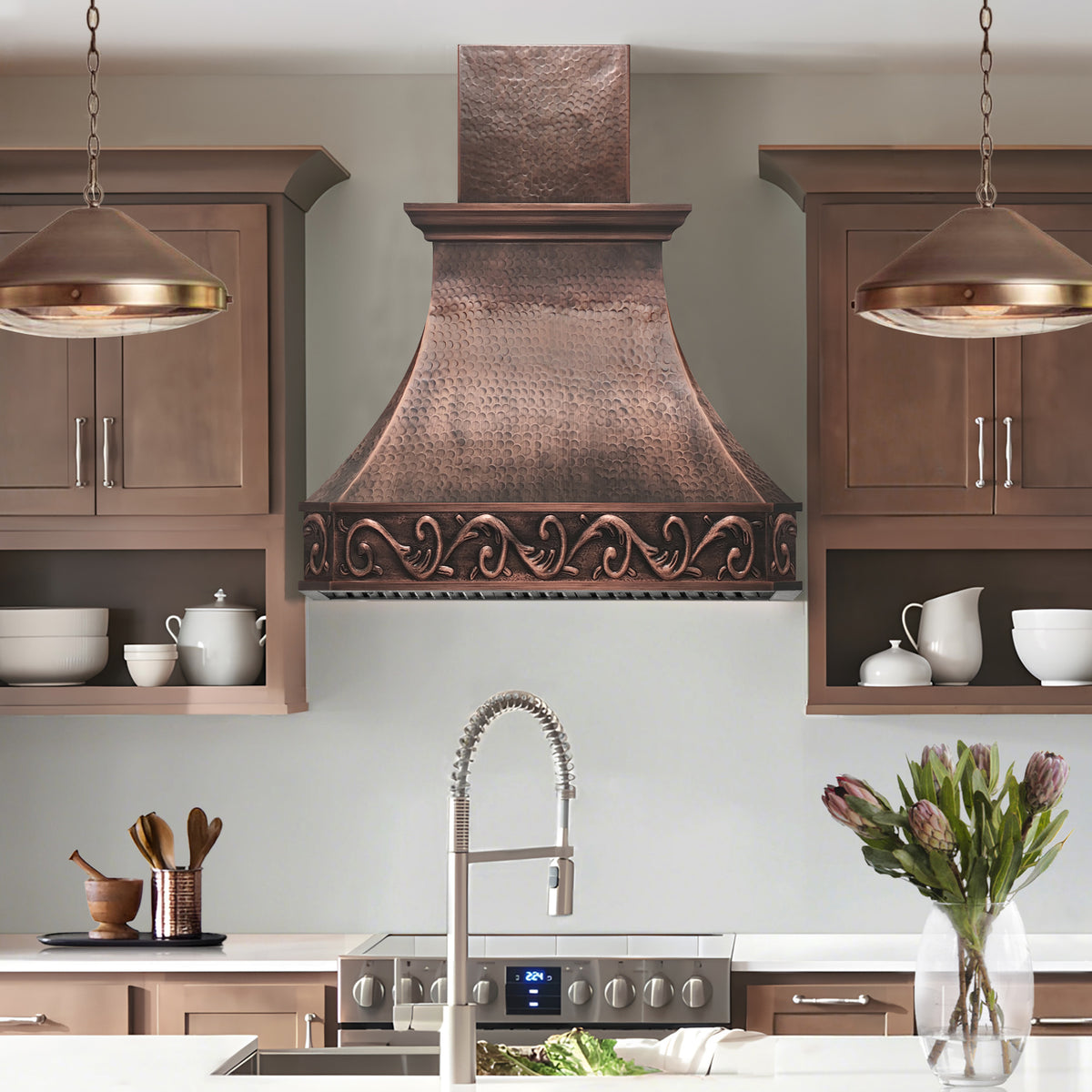 Fobest Handcrafted Custom Copper Range Hood with Hammered Design FCP-338