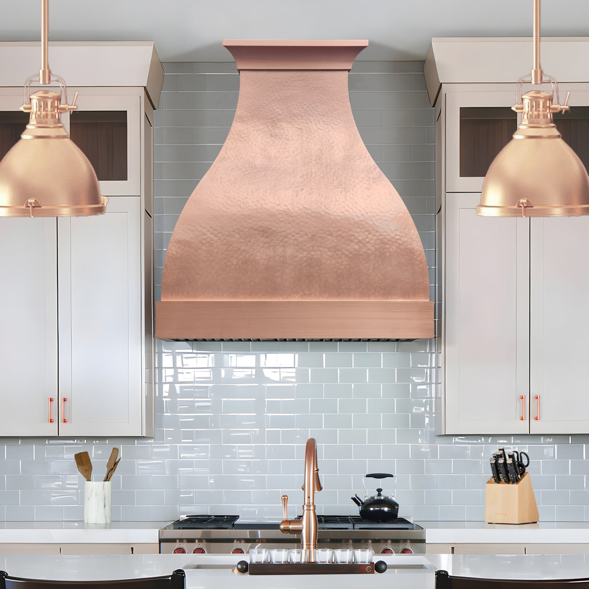 Fobest Handcrafted Custom Hammered Copper Range Hood in Bell Shape FCP-344