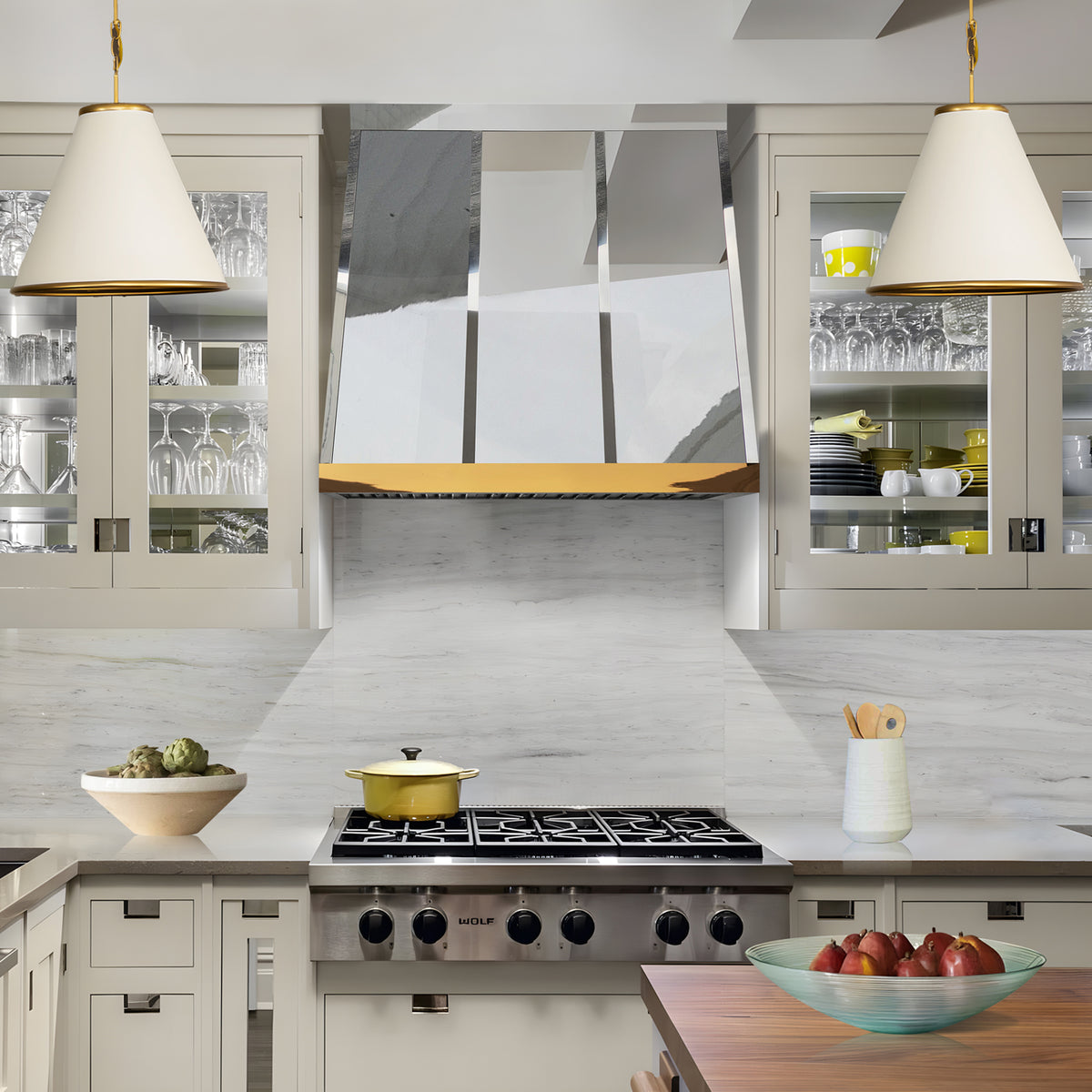 Fobest Illinois Mirror Polished Stainless Steel Range Hood with Brass Accents FSS-517