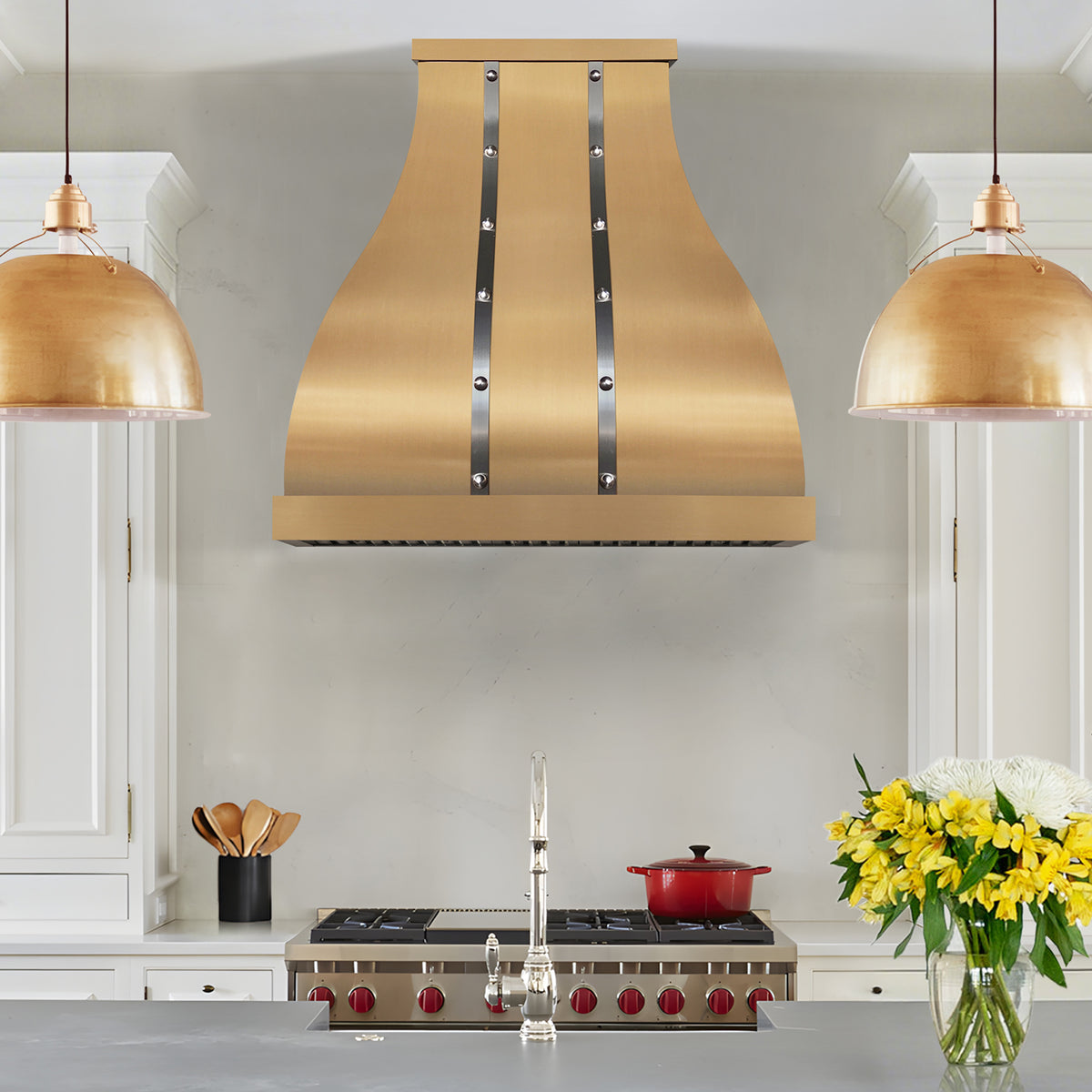 Fobest Luxury Bell Brass Kitchen Range Hood with Brushed Stainless Accents FSS-543