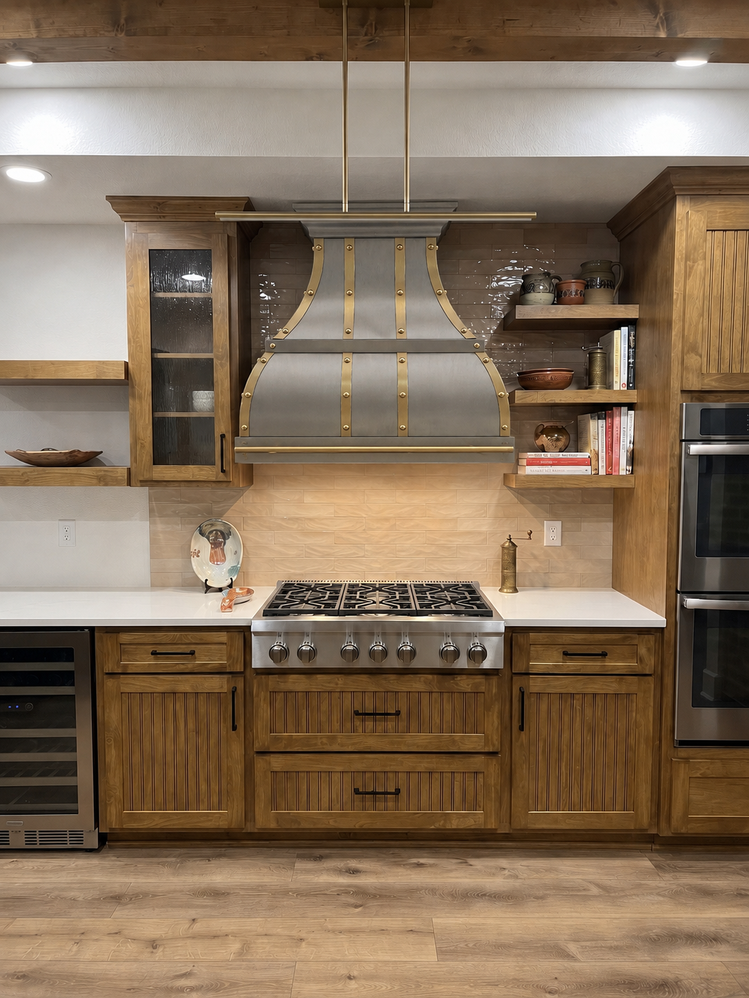 Fobest Luxury Stainless Steel Range Hood with Brass Straps and Rivets FSS-7