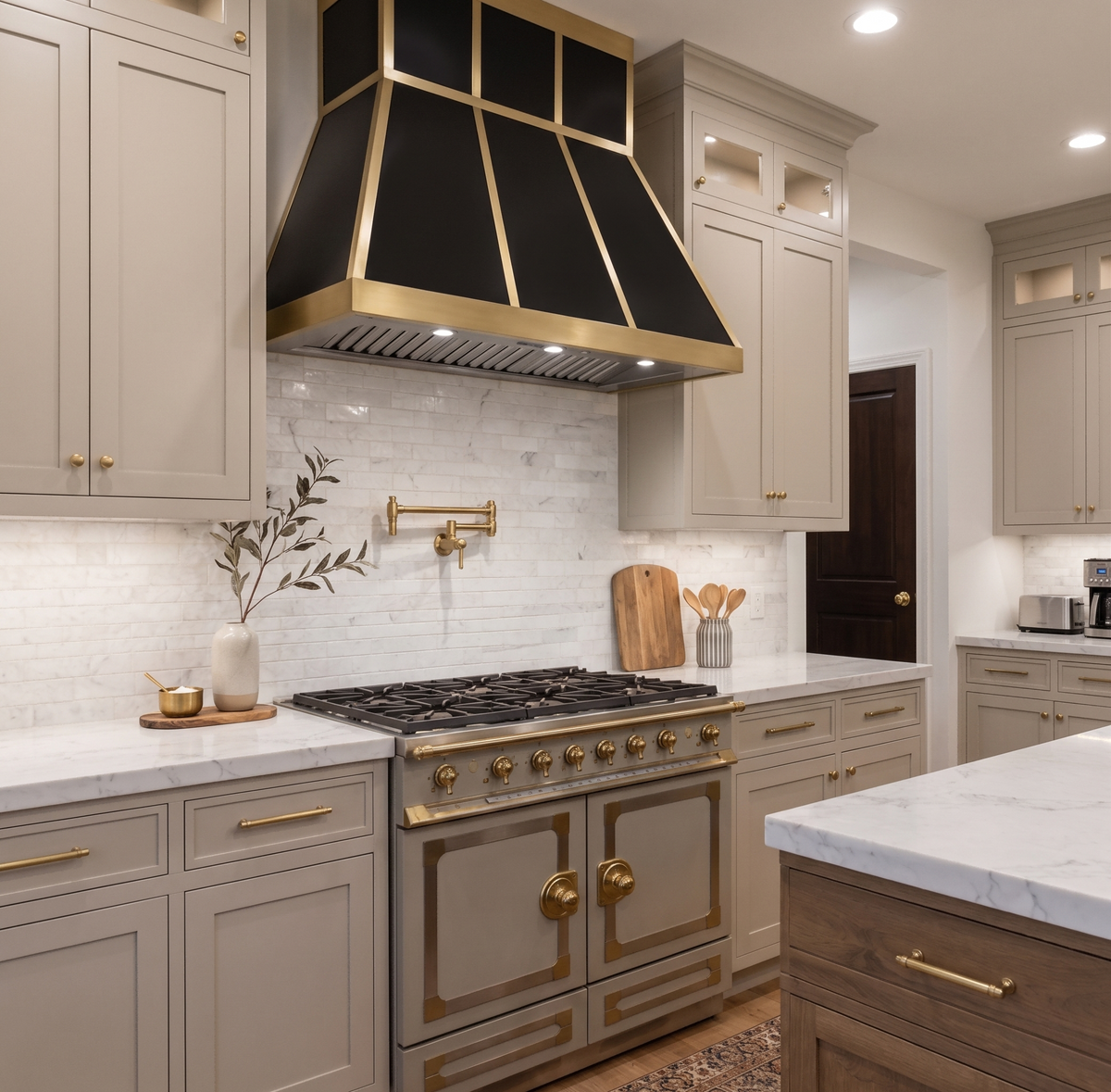 Fobest Modern Black Range Hood with Brass Grid Panel Design FSS-377