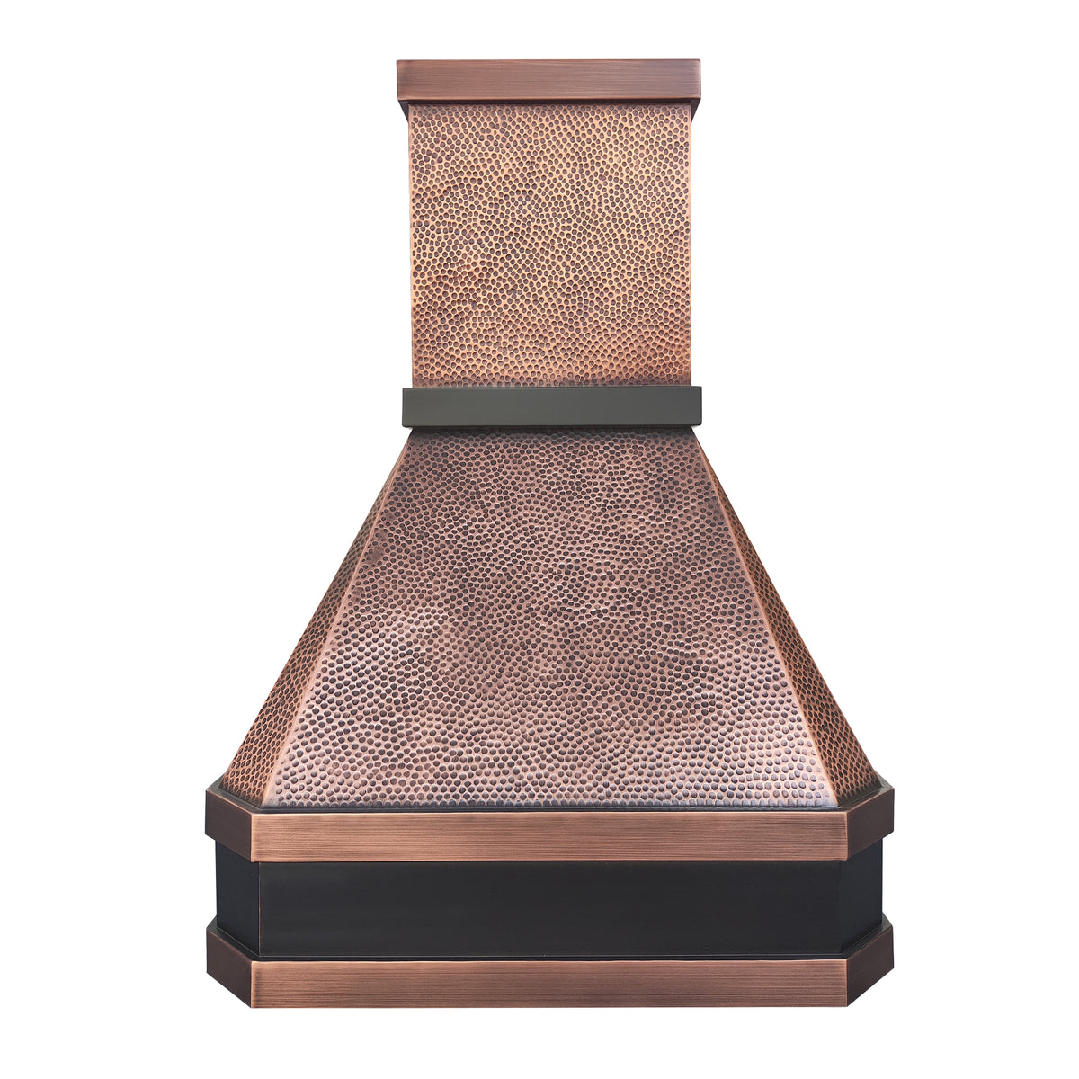 Copper range hood with hand hammered texture