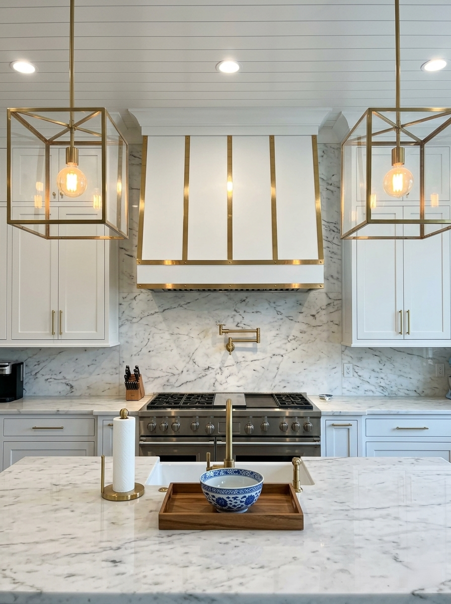 Fobest Stainless Steel White Range Hood with Brass Straps FSS-196