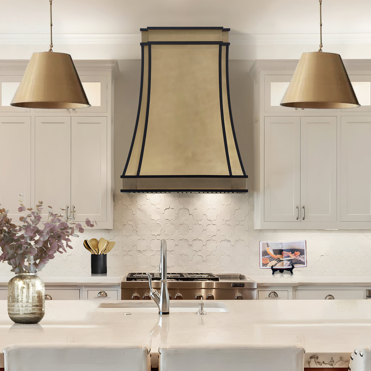 Fobest Texas Antique Brass Range Hoods with Dark Trim FSS-495