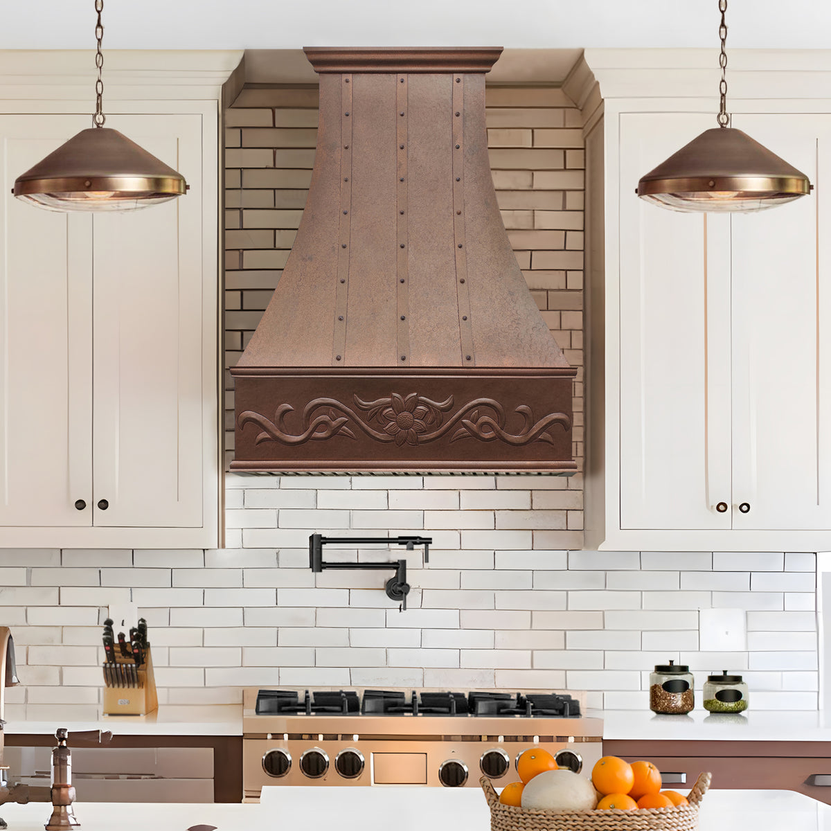Fobest Vintage Copper Kitchen Vent Hood with Floral Embossing FCP-308