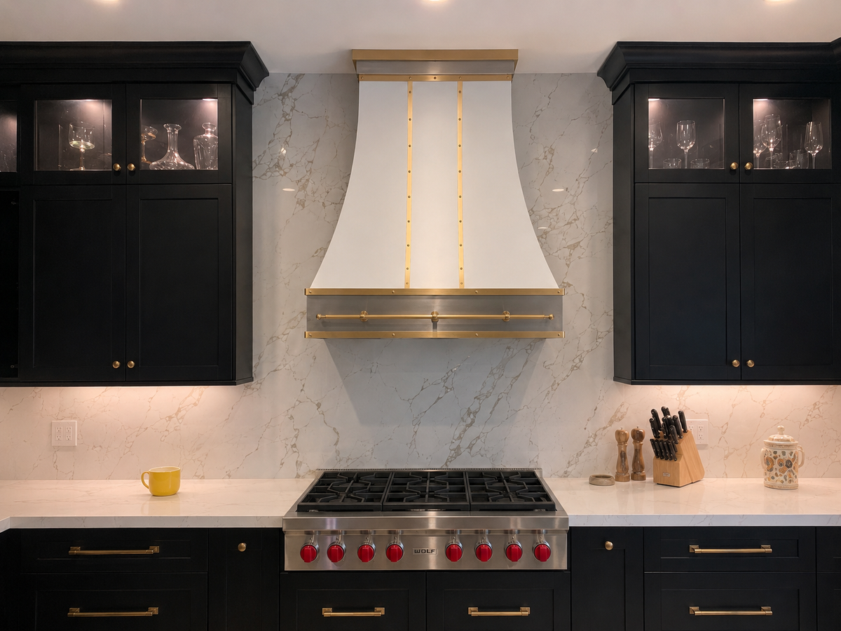 Fobest White and Brass Kitchen Range Hood FSS-421