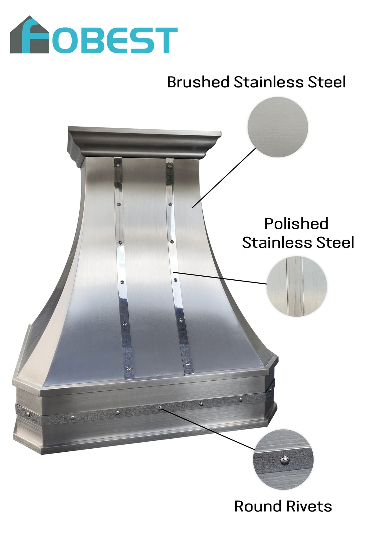 Stainless steel range hood with brushed stainless steel color finish