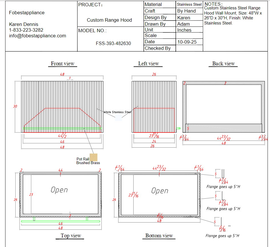 Fobest Custom Range Hood- Custom Link for Mahmoud Hassan