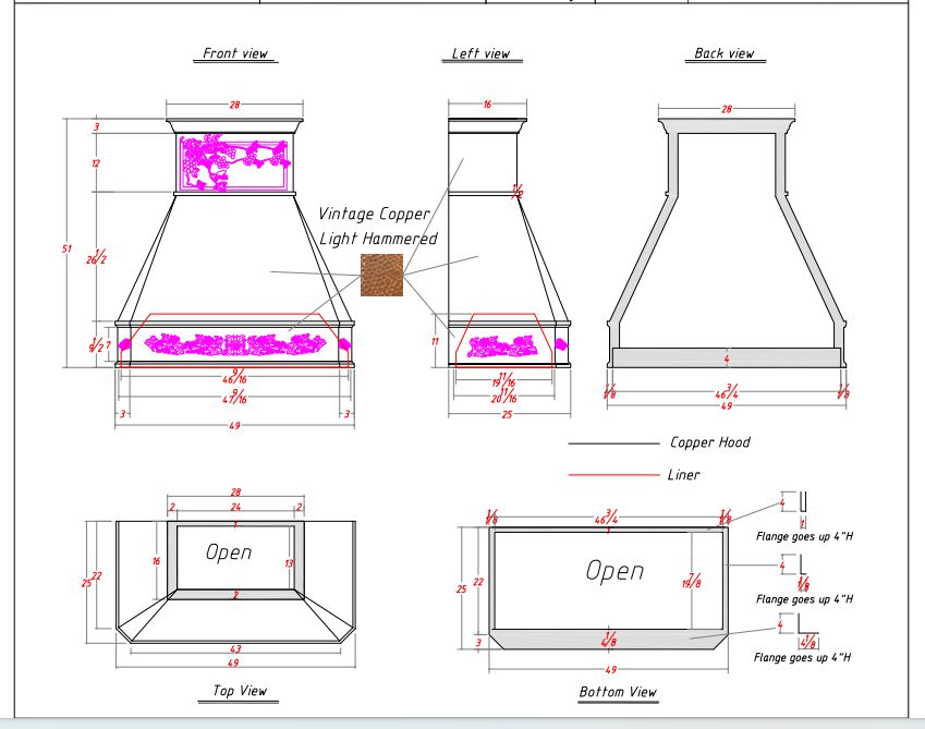 Fobest FCP-93 Copper Range Hood-FA1362- custom link for Richard Figuly - -Fobest Appliance