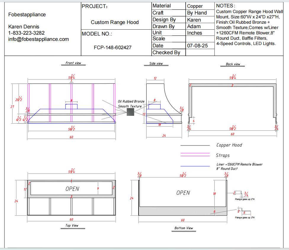 Fobest Custom Range Hood - Custom Link for Deborah