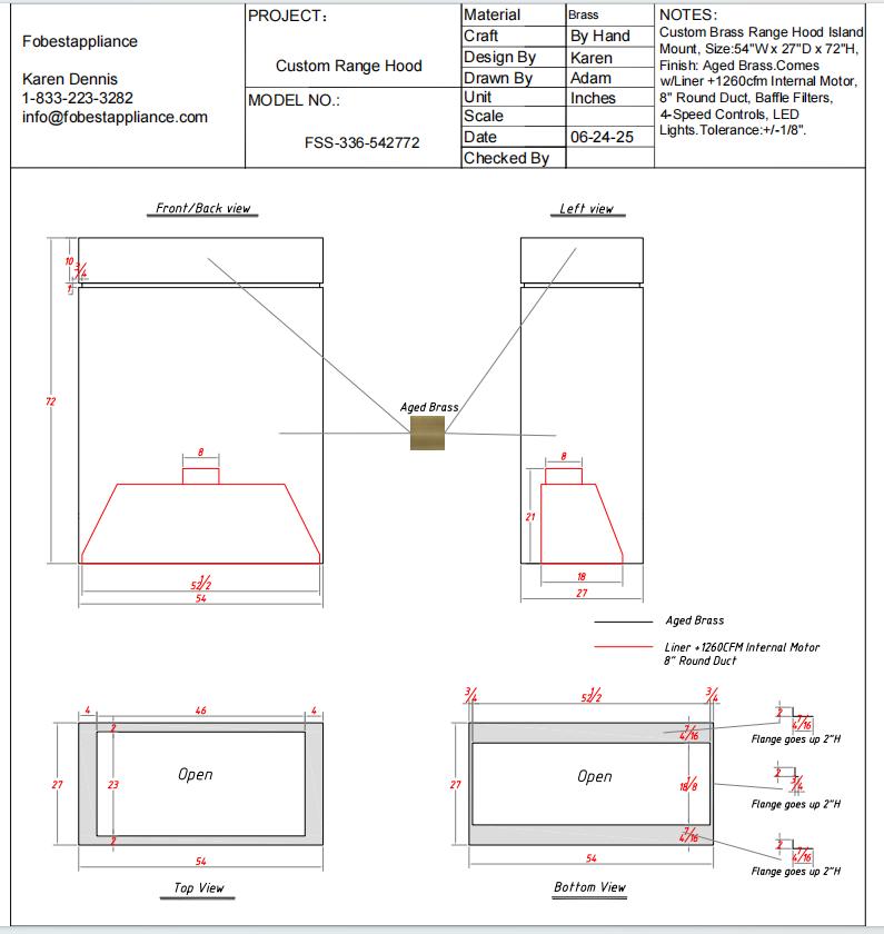 Fobest Custom Range Hood - Custom Link for Louise lammers