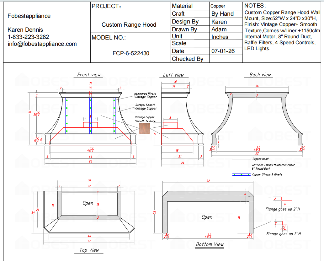 Fobest Custom Range Hood-Custom Link Joel