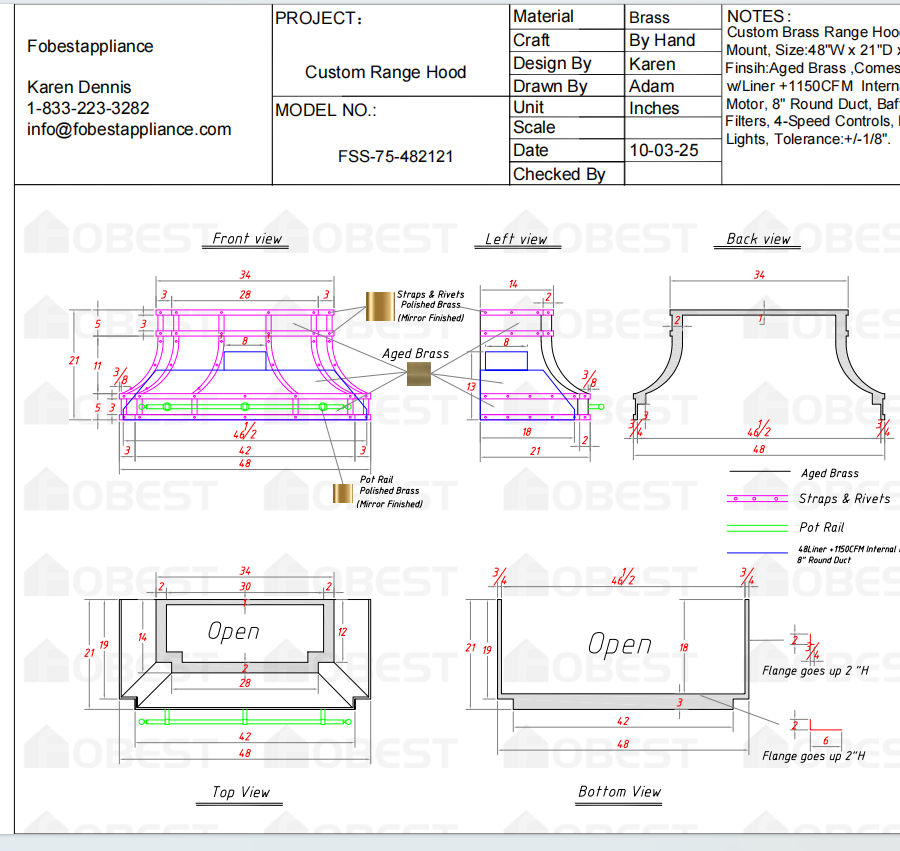 Fobest Custom Metal Range Hood - Custom Link for Tania